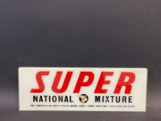 A Super National Mixture glass petrol pump brand indicator, 20 x 7".