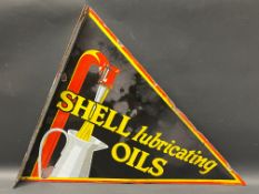A rare Shell Lubricating Oils double sided pennant enamel sign, in good condition, 22 1/2 x 20".
