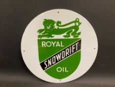 A circular Royal Snowdrift Oil enamel sign, 12" diameter.