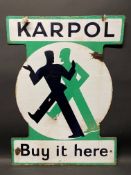 A Karpol Car Polish double sided enamel sign, 21 x 28 1/2".
