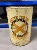 A Redex ten gallon drum, top cut off to form a waste bin.