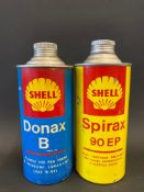 Two circa 1960s Shell cylindrical quart aluminium cans.