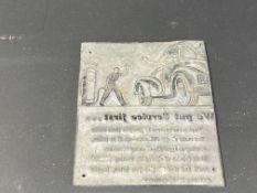 An Esso printing plaque depicting a filling station, 3 1/2 x 4 1/4".