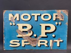 An early BP Motor Spirit double sided enamel sign lacking hanging flange, made by Bruton of