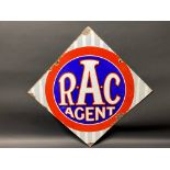 An RAC Agent lozenge shaped double sided enamel sign, 28 x 28".