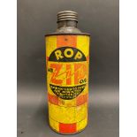 An ROP ZIP quart cylindrical oil can.