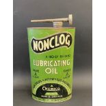 A rare large scale shop advertising tin for Nonclog Lubricating Oil (green to front, pale blue to