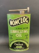 A rare large scale shop advertising tin for Nonclog Lubricating Oil (green to front, pale blue to