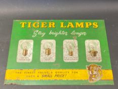 A Tiger Lamps pictorial tin advertising sign, 13 3/4 x 9 1/2".