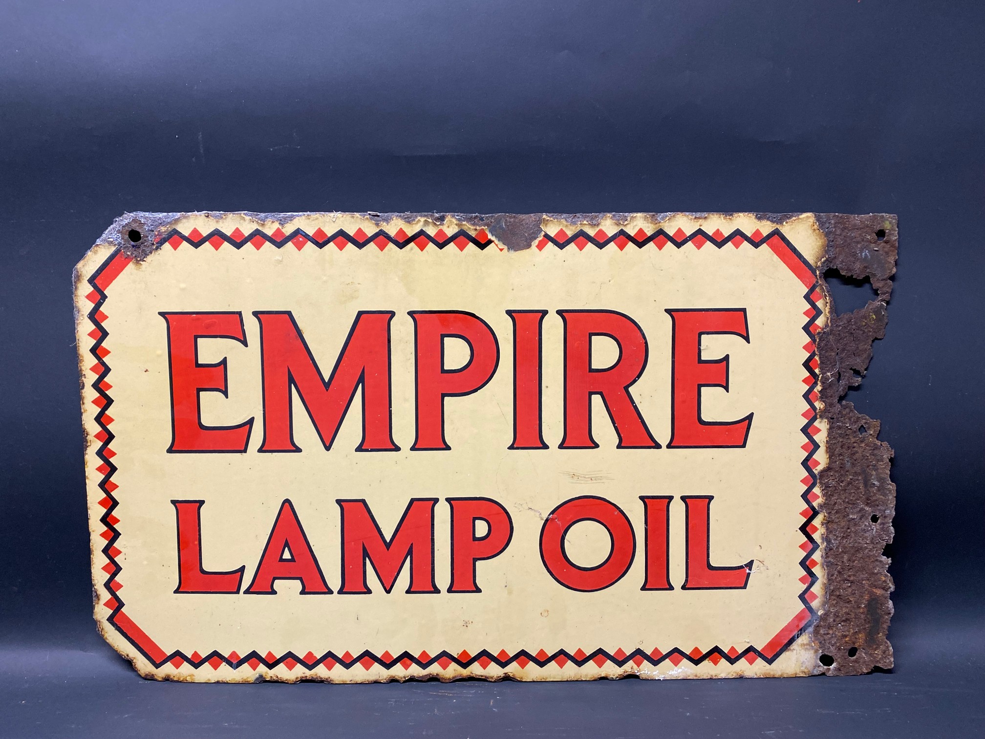 An Empire Lamp Oil double sided enamel sign with flattened hanging flange, 26 x 15". - Image 2 of 2