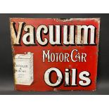 A Vacuum Motor Car Oils double sided enamel sign by Protector of Eccles, with can image to both