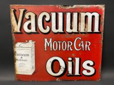 A Vacuum Motor Car Oils double sided enamel sign by Protector of Eccles, with can image to both