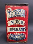 A Price's Motor Lubricants gallon can with original paper label to the reverse, bearing a motor