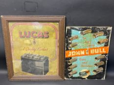 A framed and glazed Lucas pictorial showcard, 20 1/2 x 23 1/2" plus a John Bull pictorial