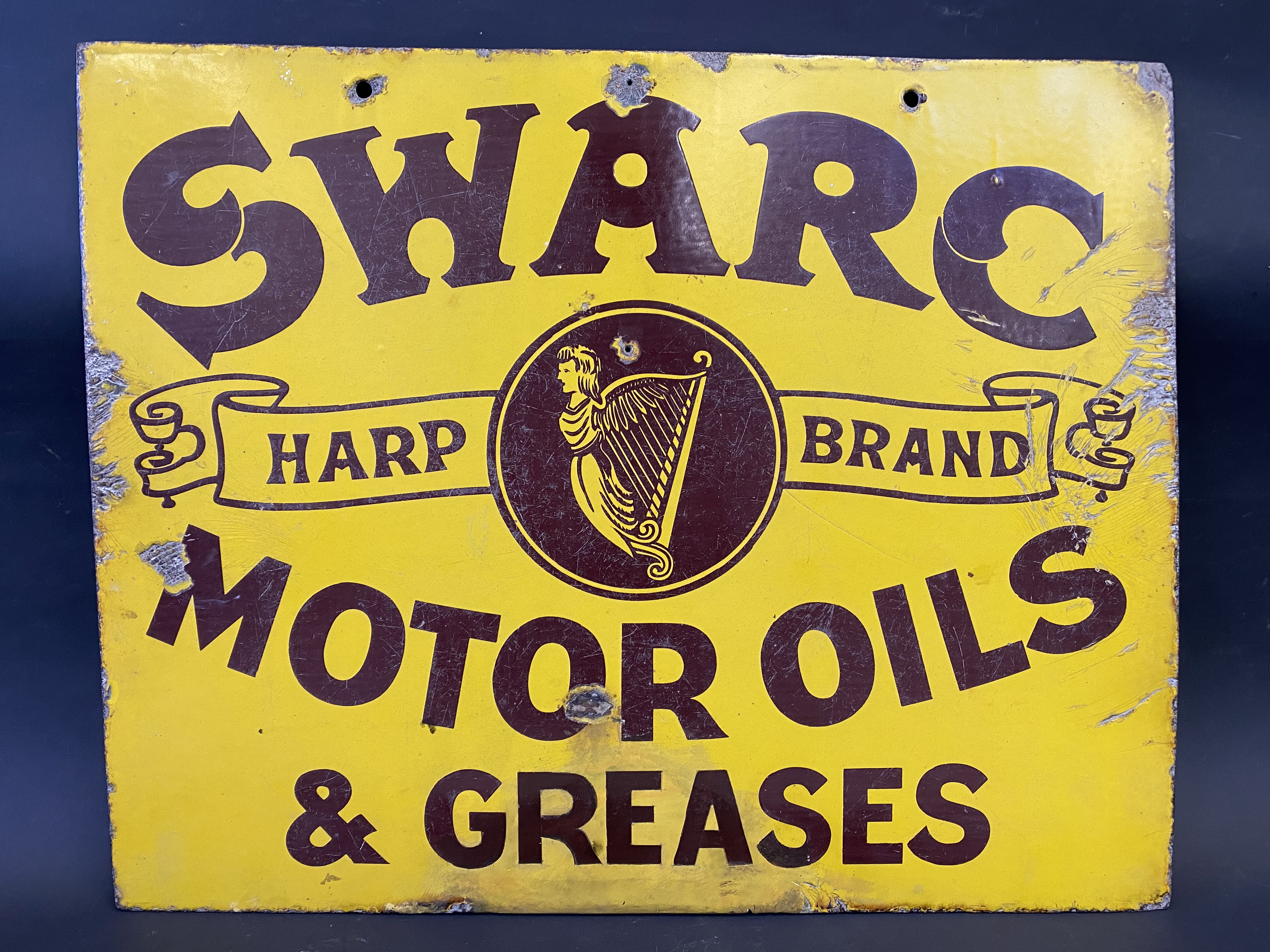 A rare SWARC Motor Oils & Greases double sided enamel sign in good condition, some minor - Image 5 of 8