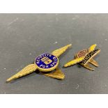 An Aeroshell part enamel lapel badge and a second for Heppolite.