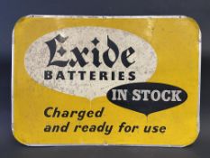 An Exide Batteries In Stock rectangular aluminium advertising sign, 24 1/2 x 17".