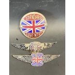 A Standard of Coventry enamel radiator badge and two others.