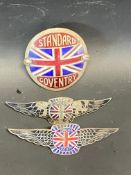 A Standard of Coventry enamel radiator badge and two others.