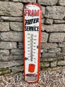A Fram Filter Service tin thermometer, 8 x 38 1/2".