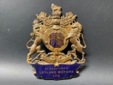 A Leyland Motors Ltd. part enamel brass 'By Appointment' royal crest.