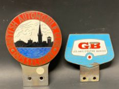 A British Automobile Club of Dusseldorf car badge and a second GB badge.