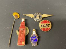 A small selection of petrol/garage company related lapel badges including Shell, Dunlop Fort,
