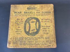A Ferodo Rear Brakes for Fords cardboard dispensing box, 9 x 9".