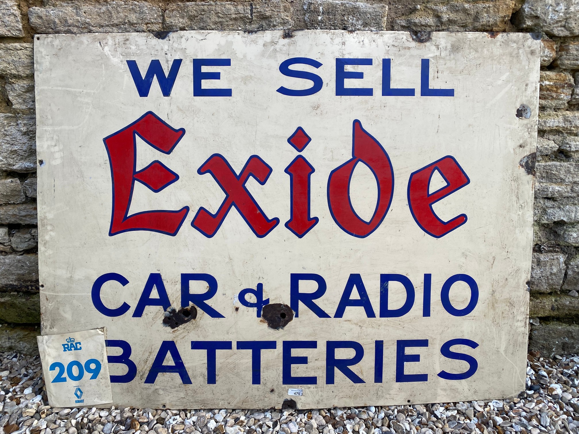 An Exide Car & Radio Batteries rectangular enamel sign, 48 x 36".
