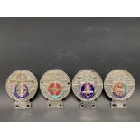 Four St. Christopher car badges, each with a regimental enamel disc including Parachute regiment and