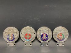 Four St. Christopher car badges, each with a regimental enamel disc including Parachute regiment and
