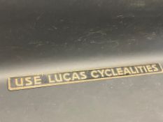 An early Lucas Cyclealities shelf strip with embossed lettering.