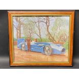A framed and glazed puzzle of the world landspeed record breaking car, 'Bluebird' with Malcolm