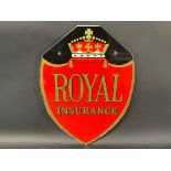 A Royal Insurance shield shaped glass advertising sign, 12 x 17".
