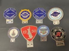 Eight assorted car badges relating to Riley, Humber, Jowett and Alvis.