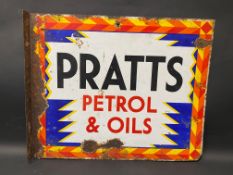 A Pratts Petrol & Oils double sided enamel sign with hanging flange, brightly coloured harlequin