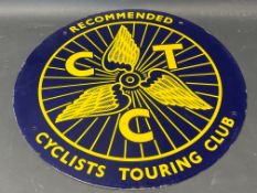 A Cyclists Touring Club circular enamel sign in excellent condition, a later version of this sign,