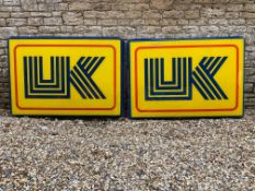 Two UK garage forecourt lightbox front panels, each 70" w x 50" h x 3" d.