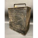 A Cleveland Discol two gallon petrol can by Valor, dated June 1937, with plain brass cap.