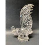 A good quality French glass 'Coq Nain' car accessory mascot in the form of a cockeral, moulded