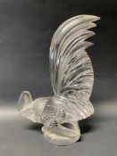 A good quality French glass 'Coq Nain' car accessory mascot in the form of a cockeral, moulded
