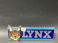 A Manhattan Windsor of Birmingham enamel lynx identification plaque, of bright colour, 7 x 2 3/4".