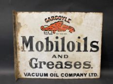 A Gargoyle Mobiloils and Greases rectangular double sided enamel sign with hanging flange, by Bruton