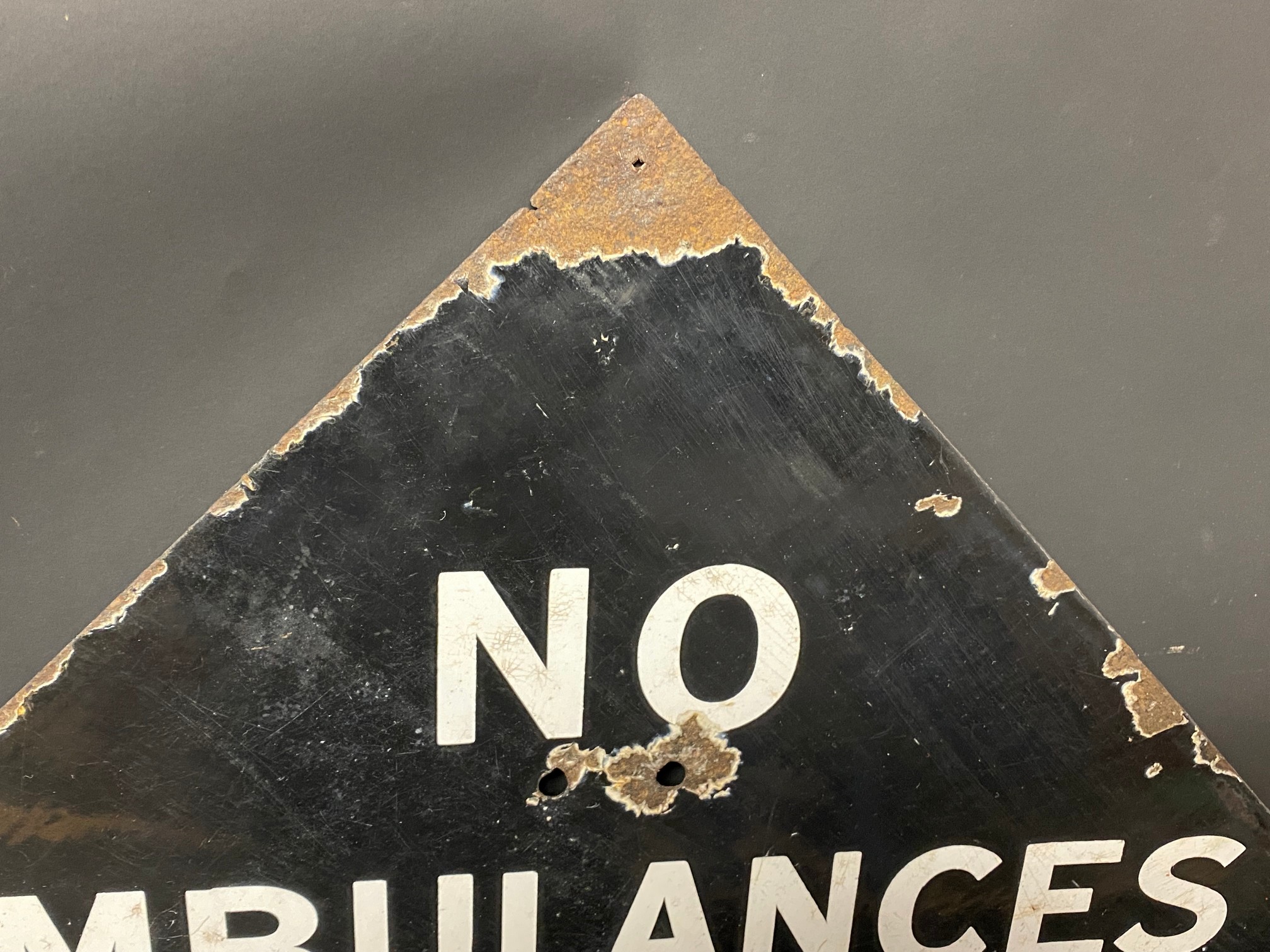 A lozenge shaped enamel sign bearing the words 'No Ambulances or Lorries', probably WWII period, - Image 2 of 4