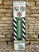 A Duckham's Adcoids black and white enamel thermometer, 11 x 45 1/2".