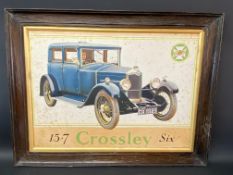 An oak framed pictorial showcard advertising the Crossley 15.7 Six, 25 1/2 x 19 1/2".