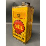 A Shell Lubricating Oil gallon can.