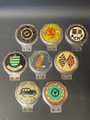Eight assorted car badges mostly motor club related including the Thirty - Forty Motor Club,