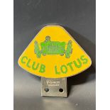 A Club Lotus enamel car badge bearing words: Founder Member.