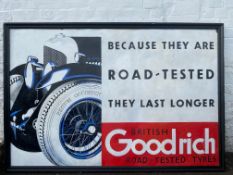 A large British Goodrich rectangular enamel sign depicting a vintage W.O. Bentley, extensive but